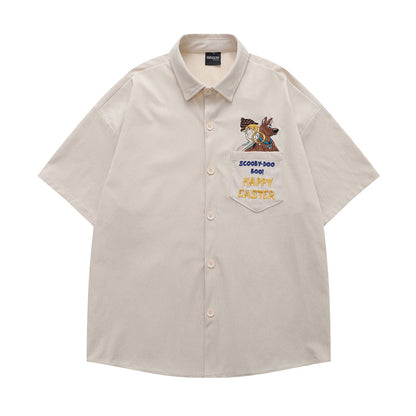 YAVIORA Cartoon Letter Corduroy Shirt