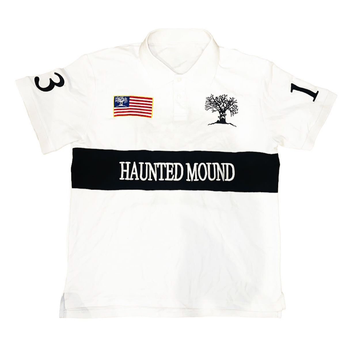 Fully embroidered Halloween pumpkin-head polo shirt