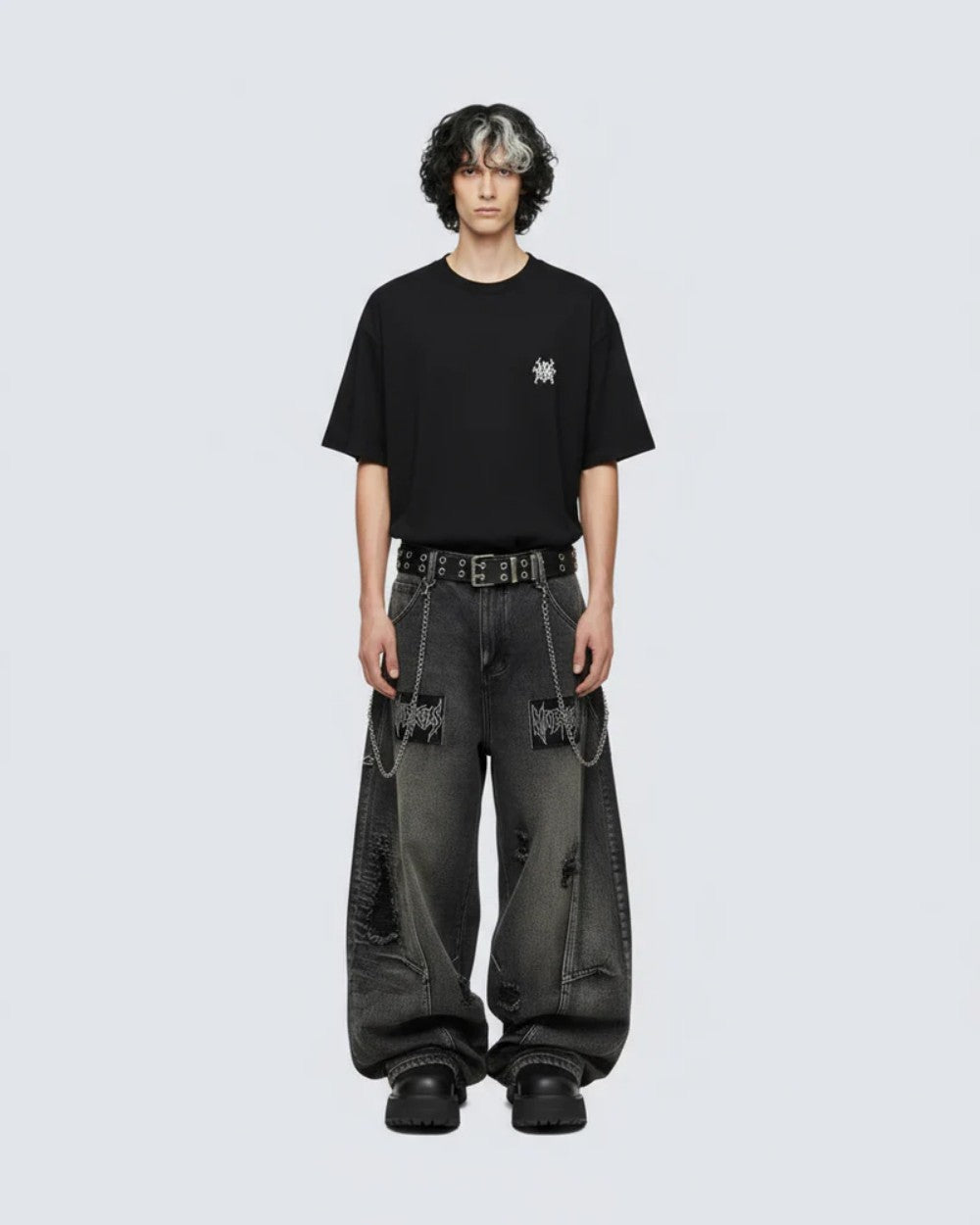YAVIORA Distressed Wasteland Chain Detail Pants