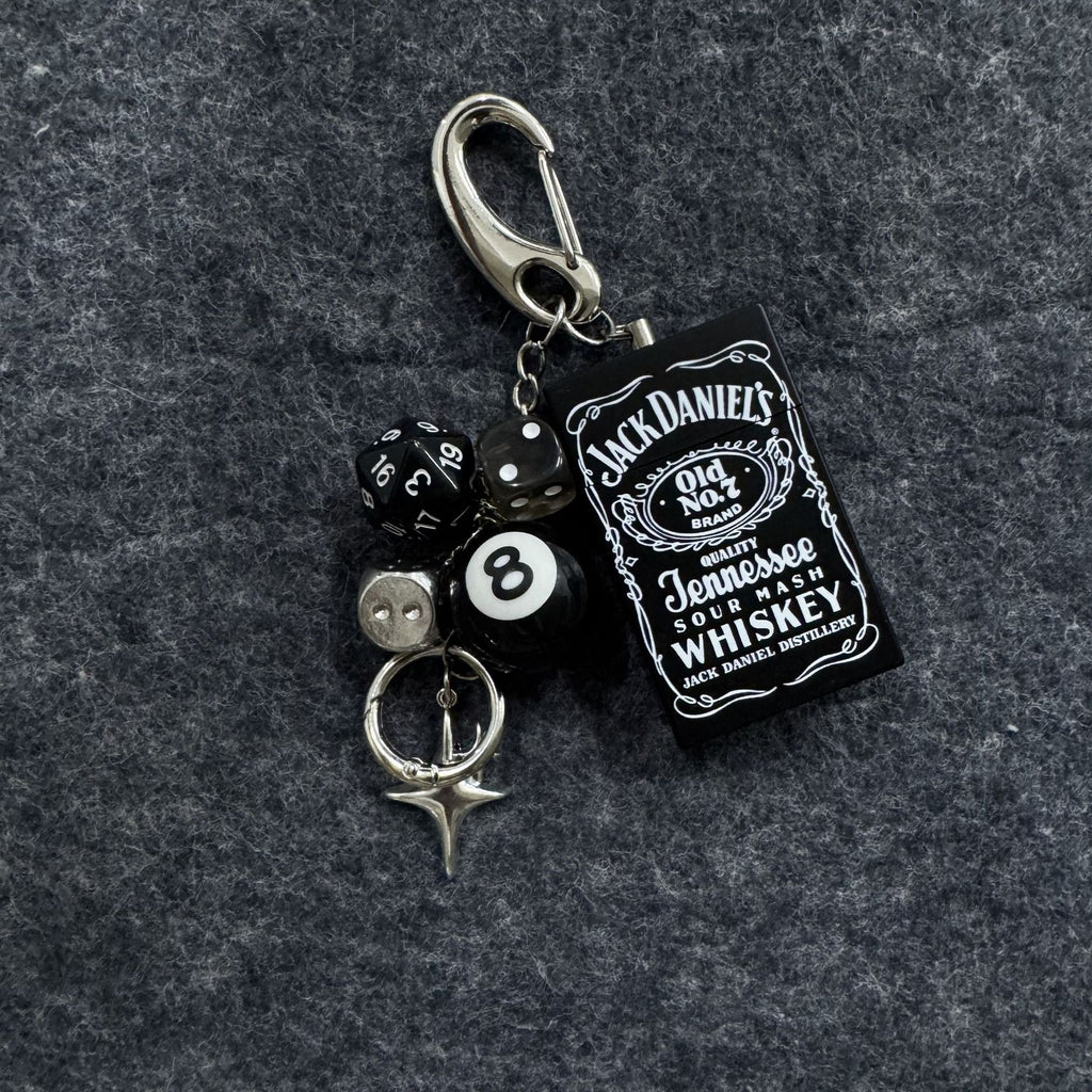 Black Punk Keychain Set Jack Daniels 8 Ball Dice Charm