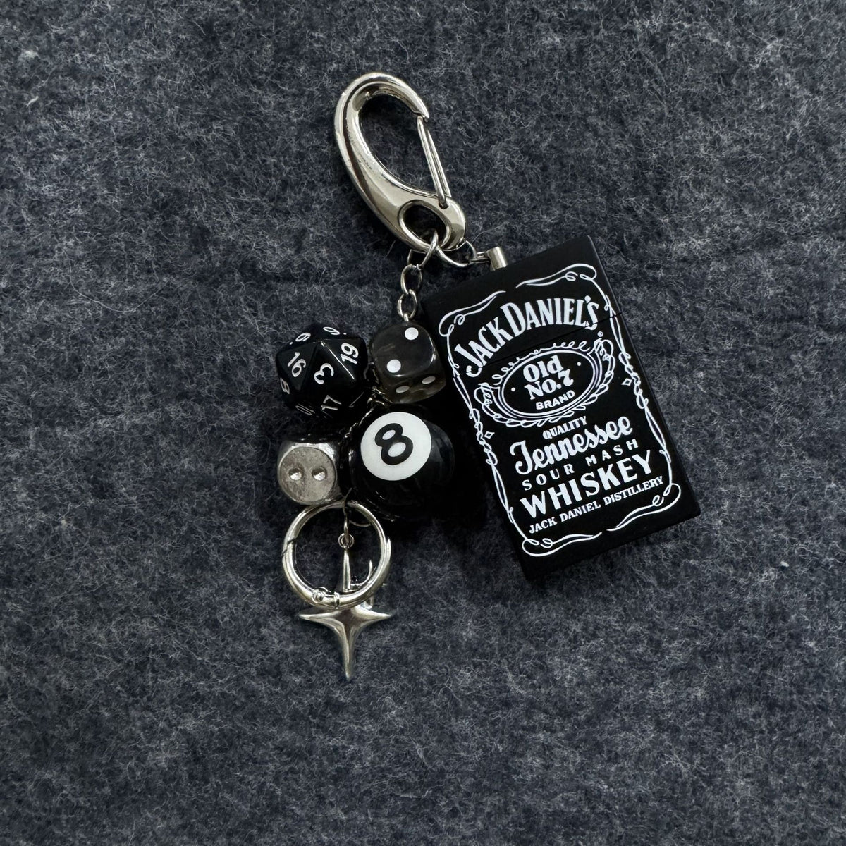 Black Punk Keychain Set Jack Daniels 8 Ball Dice Charm