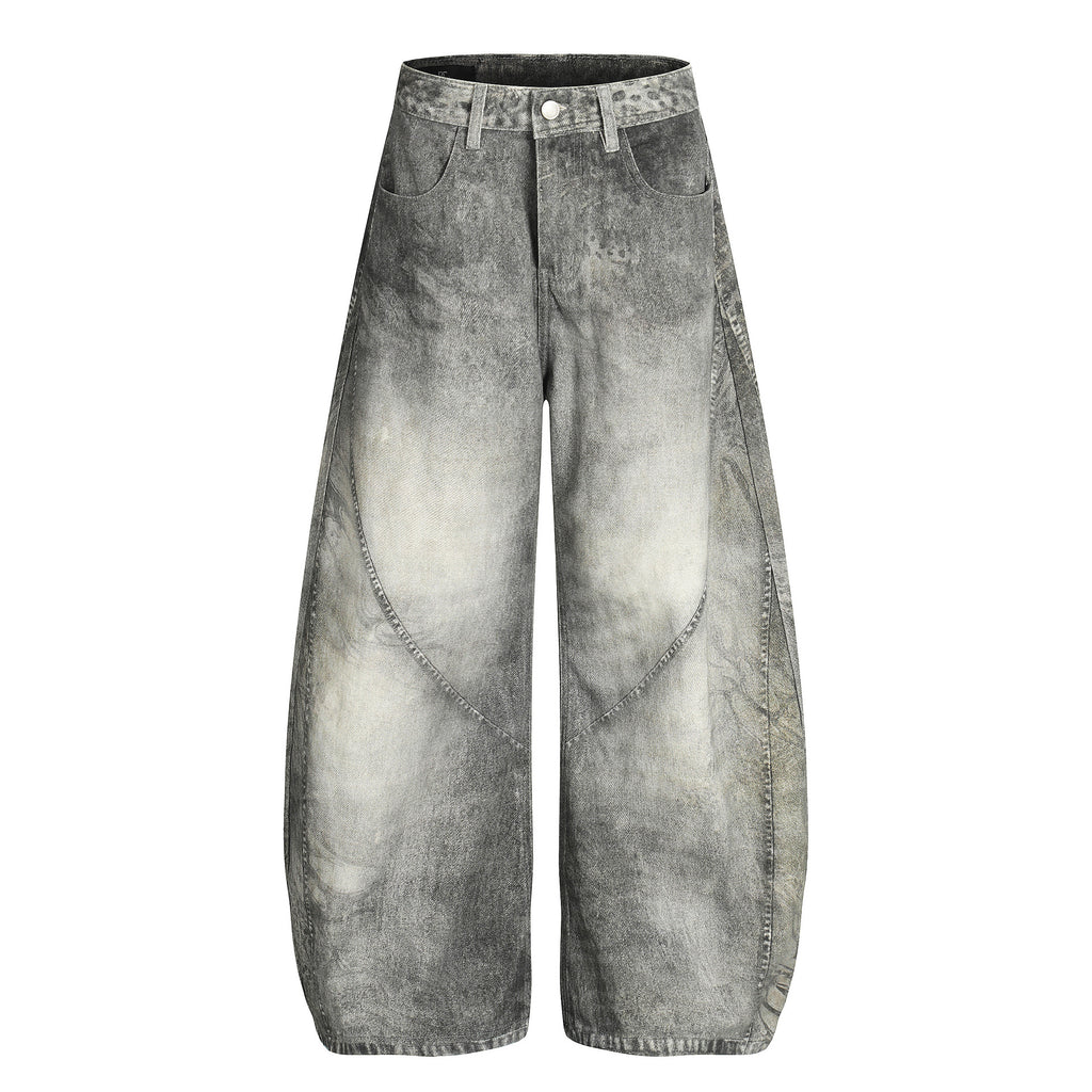 YAVIORA Spliced Dirty Wash Curved Baggy Pants