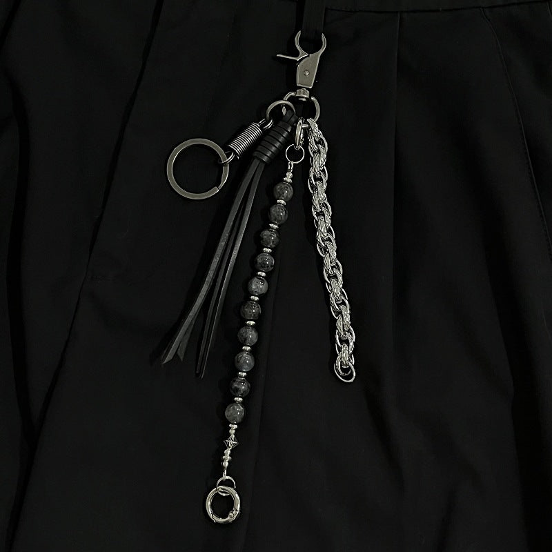 Biker Wallet Chain Lava Bead Leather Tassel Keychain