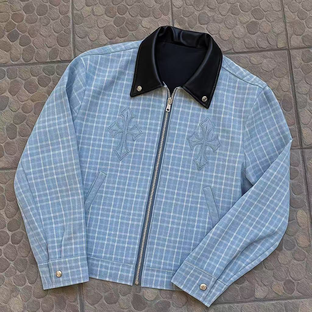 Retro Striped Pullover Jacket with 3D Embroidery and Dual Zippers