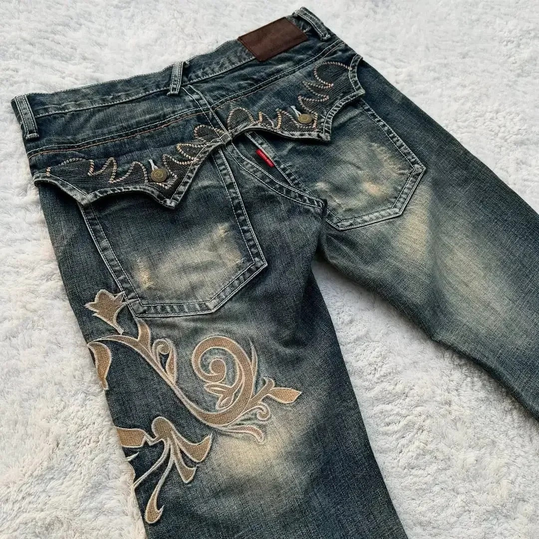 Y2K Dark-Style Patchwork Embroidered Flare Jeans