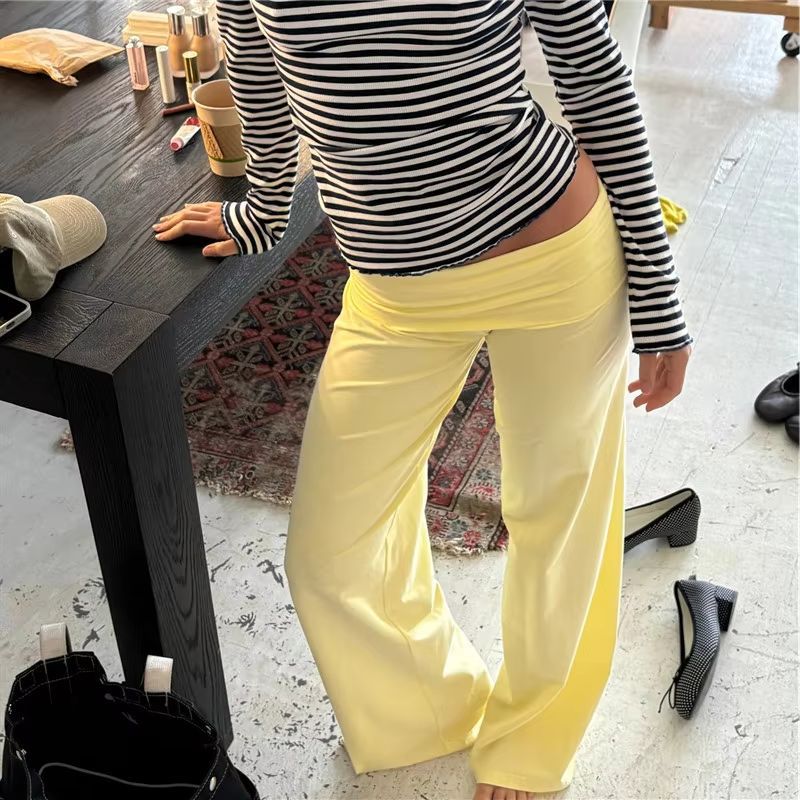 Women's Y2K Striped Fold-Over Waist Butt-Lifting Trousers