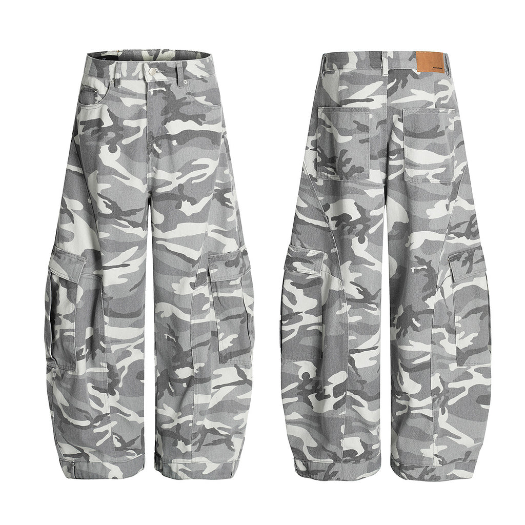 YAVIORA Gray and White Camouflage Cargo Pants