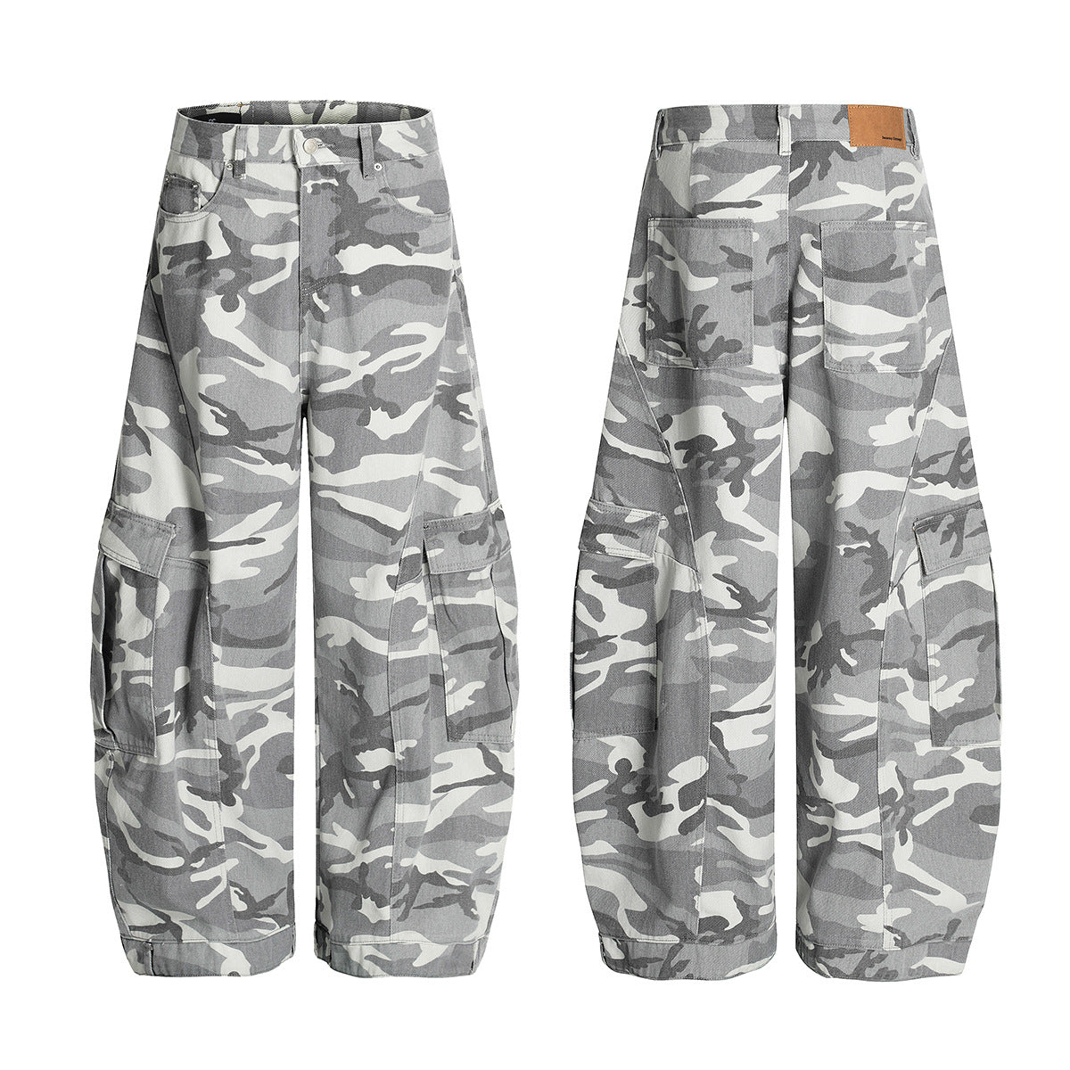 YAVIORA Gray and White Camouflage Cargo Pants