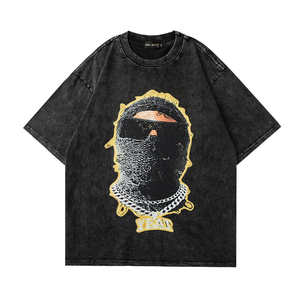 YAVIORA Hip-Hop Portrait Washed T-Shirt