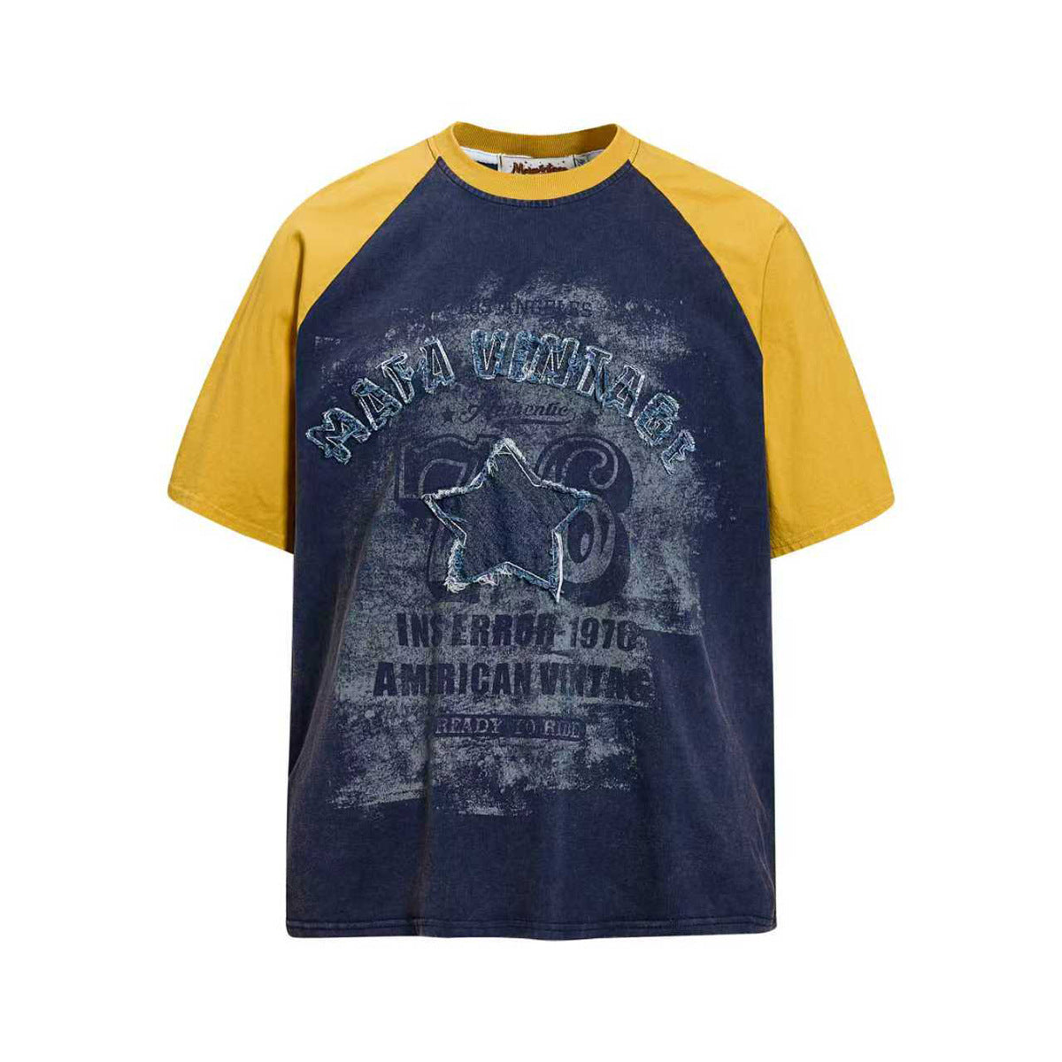 YAVIORA Mafa Vintage Star Color Block T Shirt