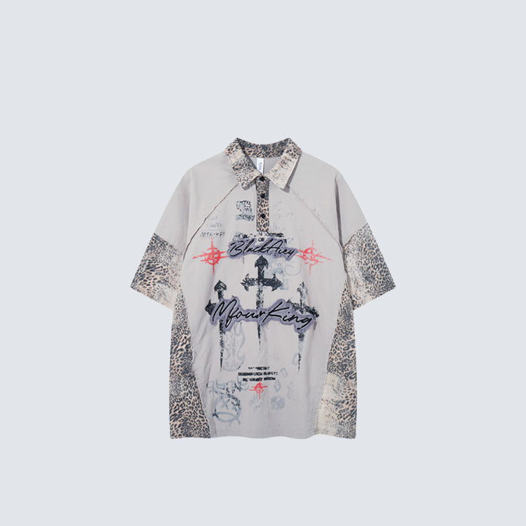 YAVIORA Leopard-Panel Cross Polo Shirt