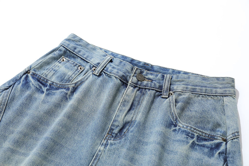 YAVIORA Vintage Washed Scimitar Fit Denim Shorts