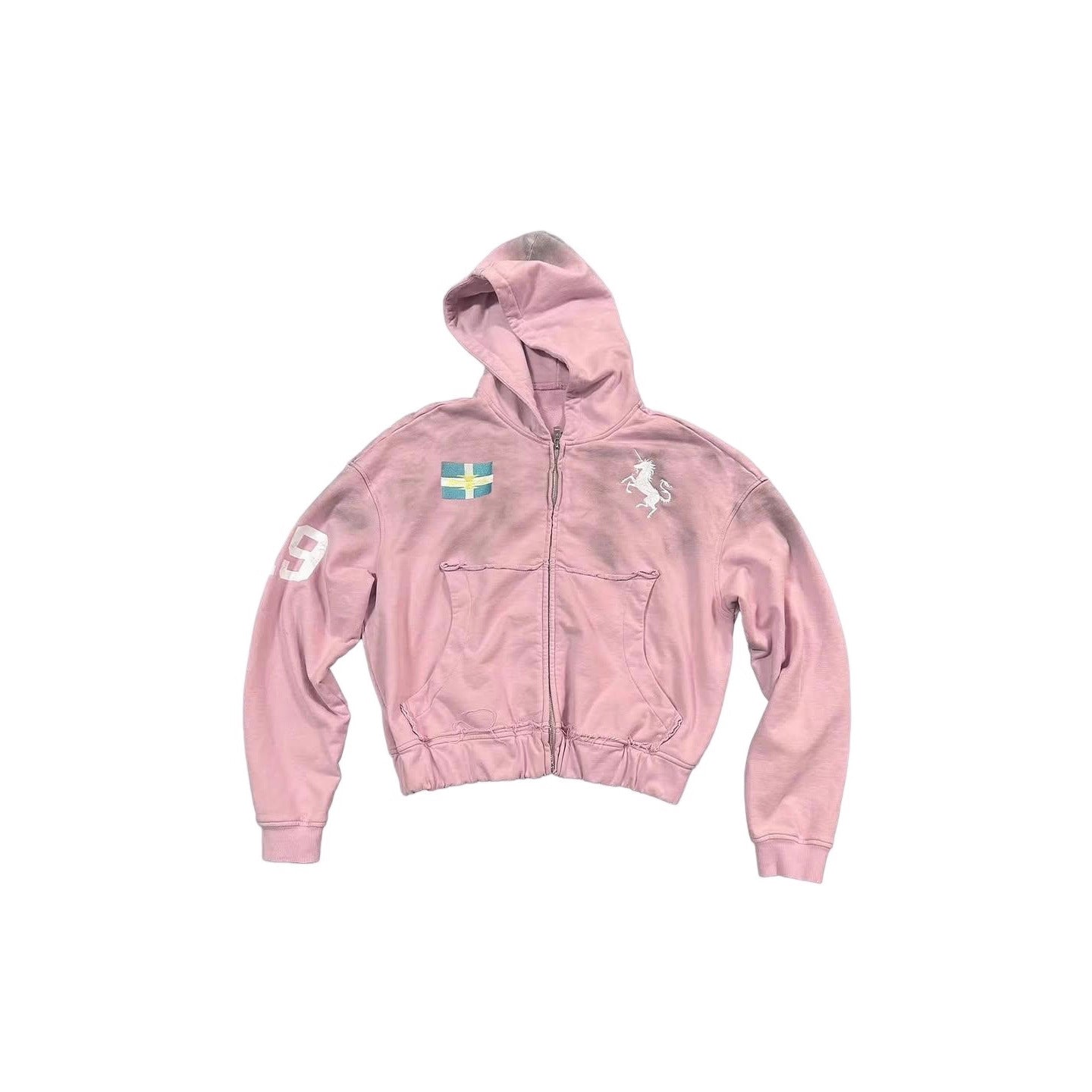 Y2k Pink Embroidered Cardigan Hooded Sweatshirt