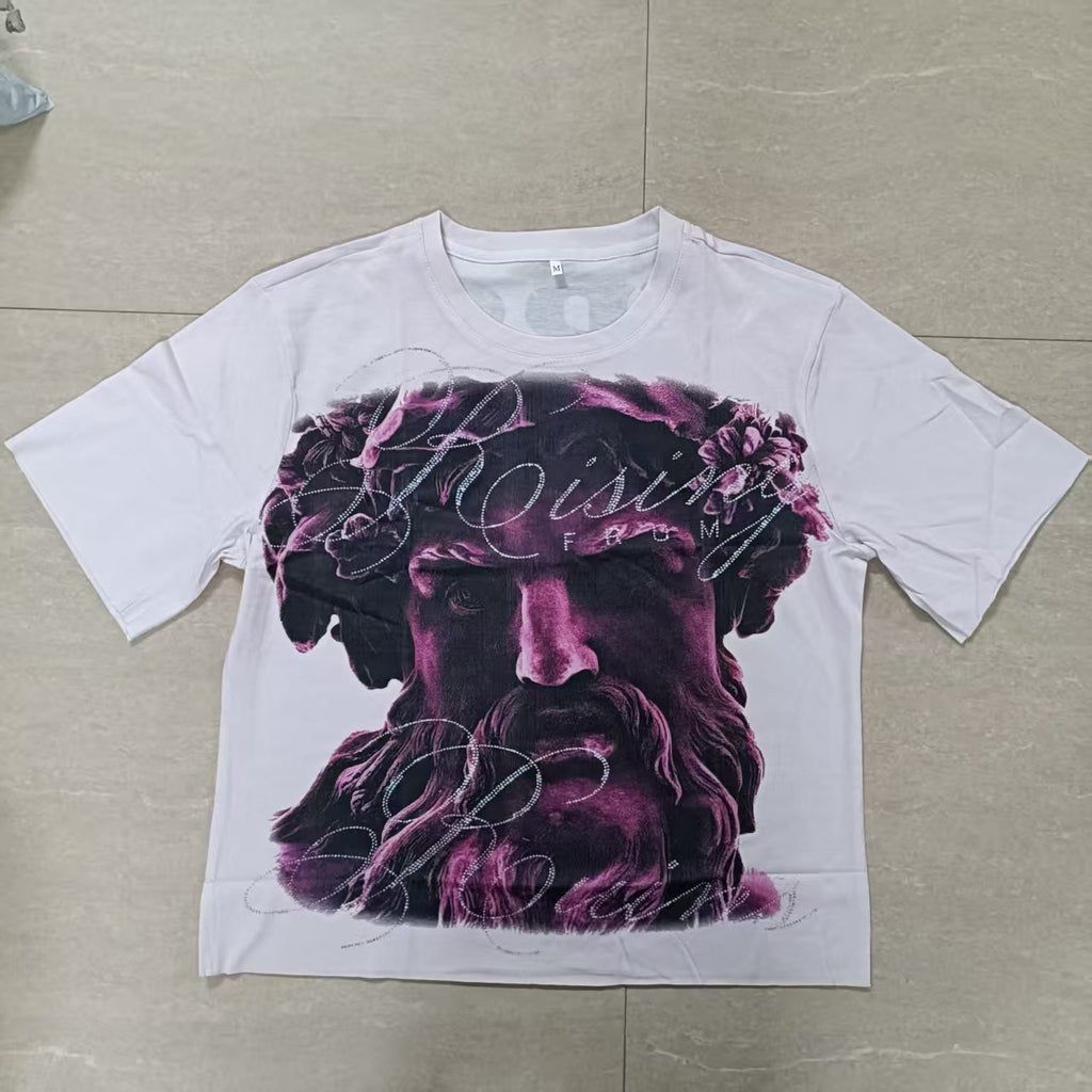 Y2K Greek statue print short-sleeved loose-fitting T-shirt