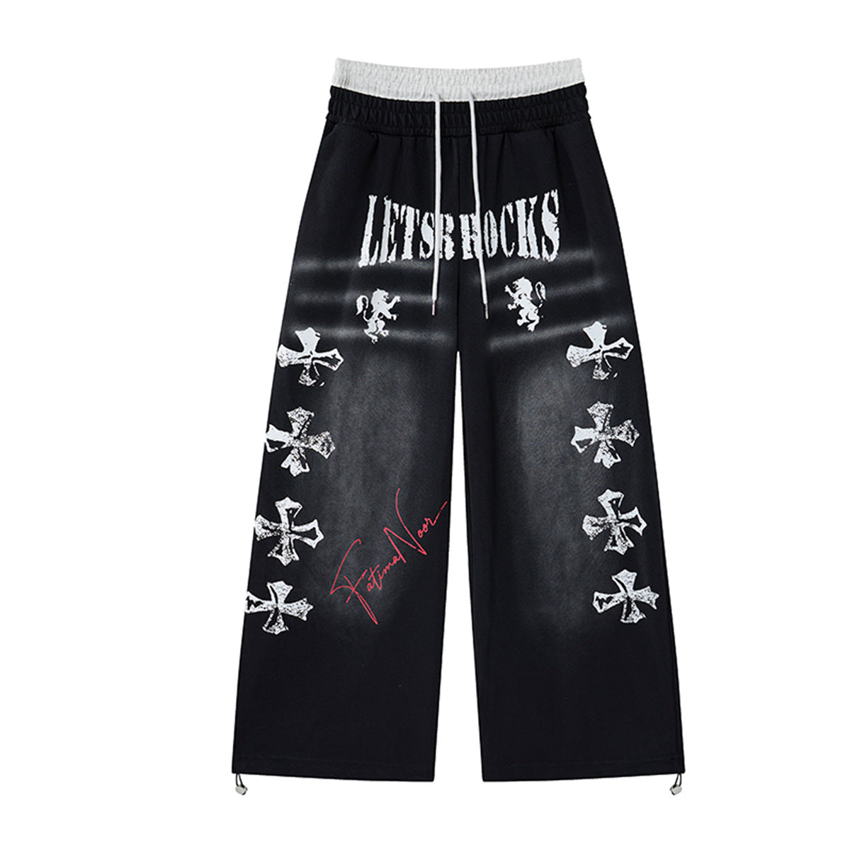 YAVIORA Cross Lion Faux Two-Piece Wide Leg Pants