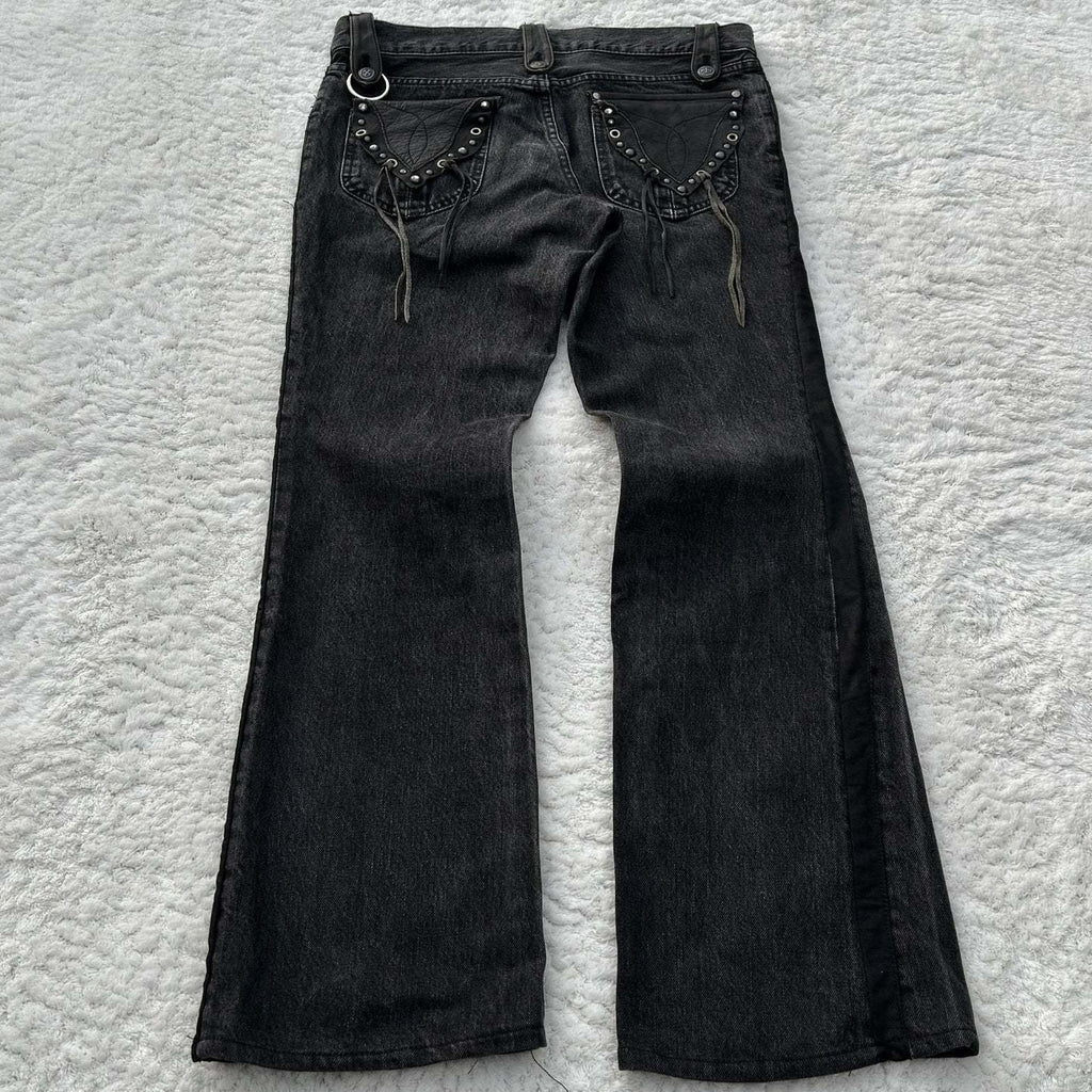 Y2K Dark-Style Patchwork Embroidered Flare Jeans