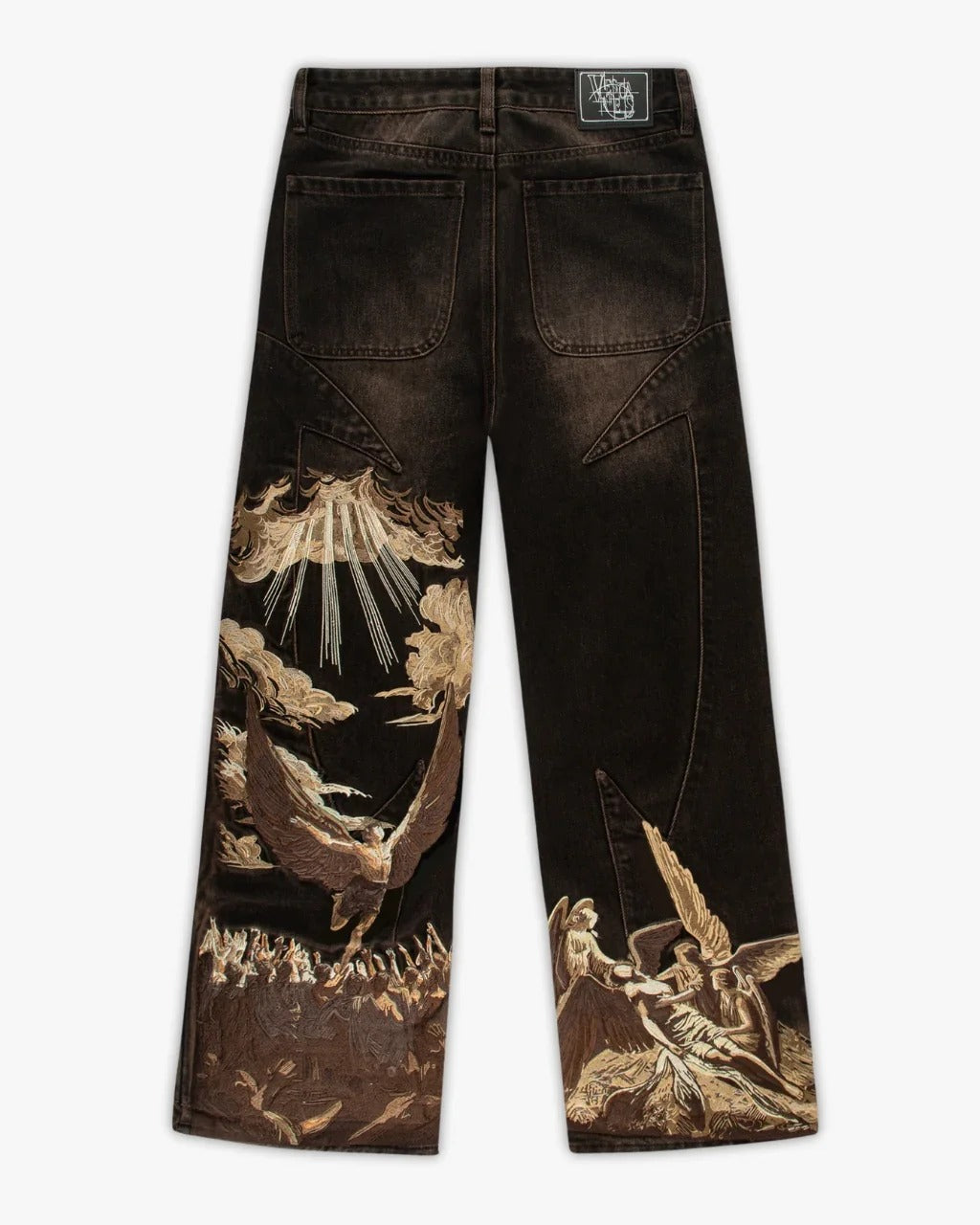 Vintage-Style Wide-Leg Jeans with Intricate Embroidery