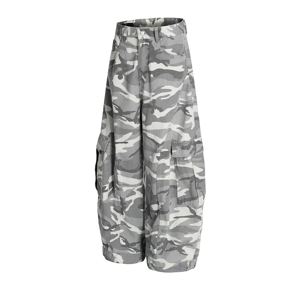 YAVIORA Gray and White Camouflage Cargo Pants