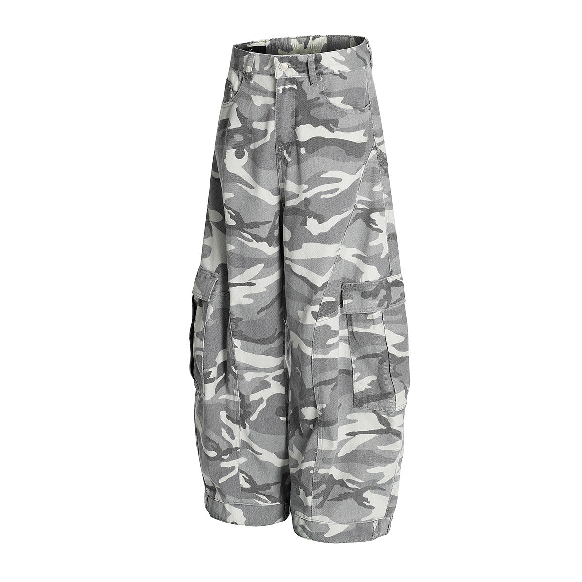 YAVIORA Gray and White Camouflage Cargo Pants
