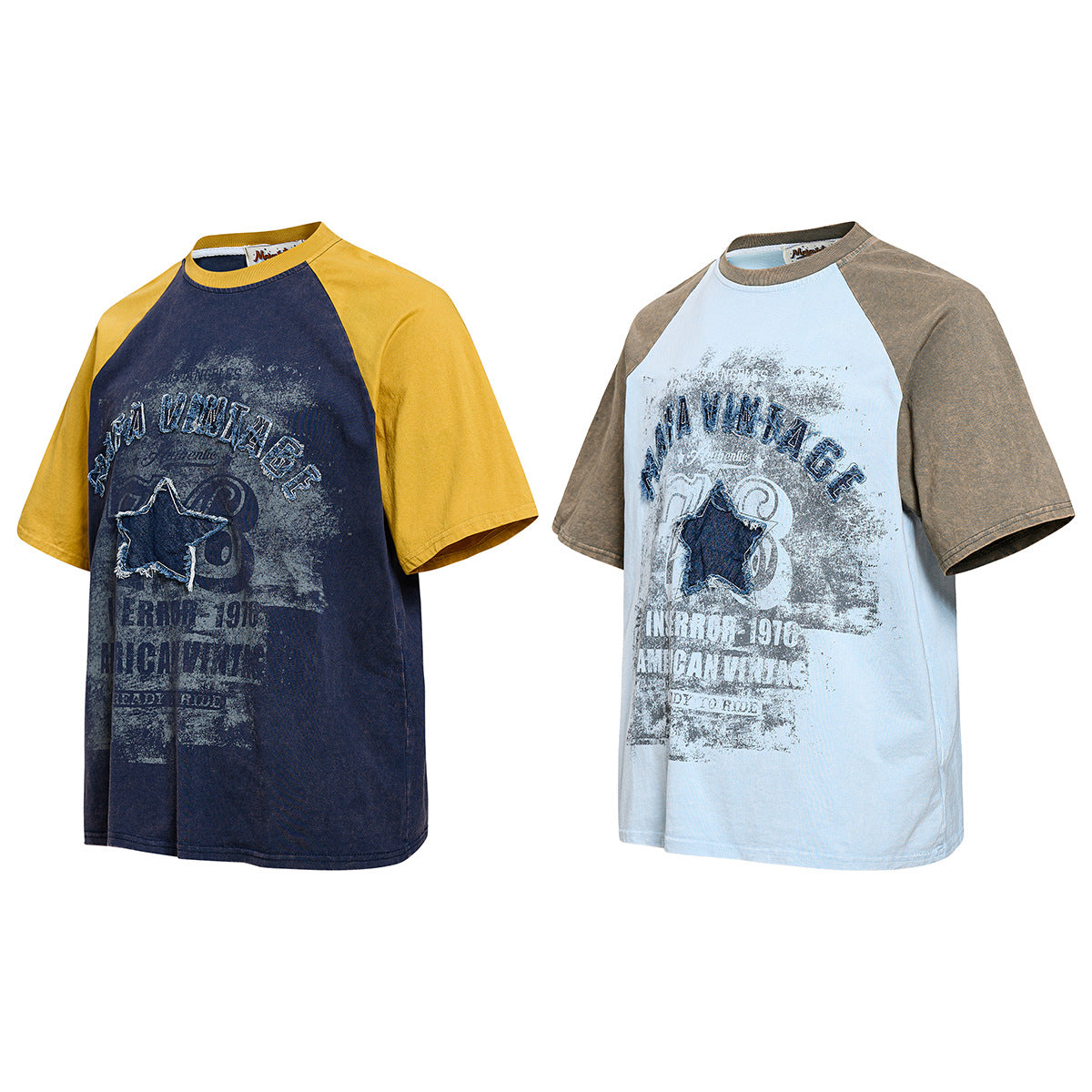 YAVIORA Mafa Vintage Star Color Block T Shirt