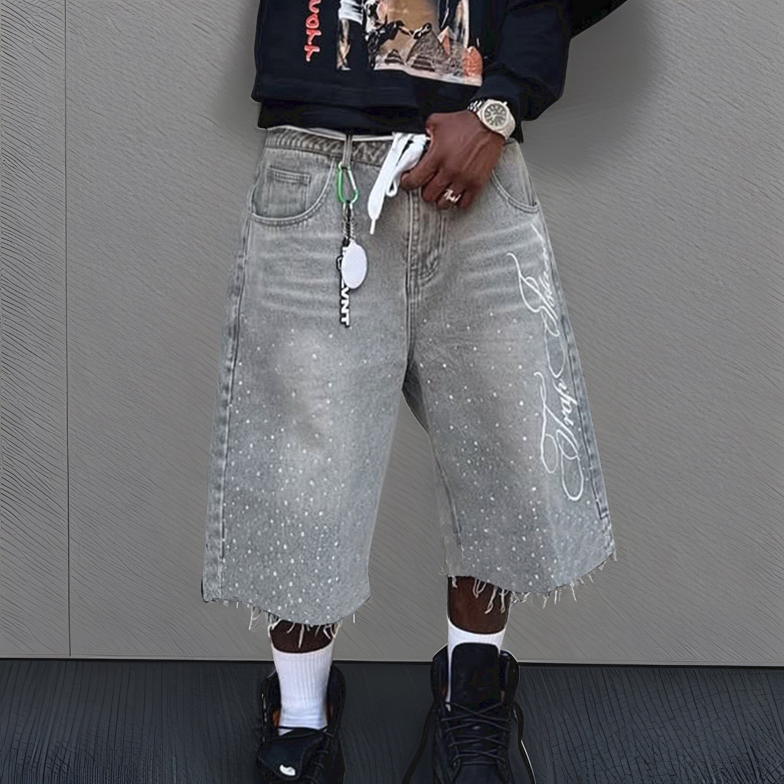 Y2K Straight Leg Wide Leg Distressed Loose Fit Capri Pants