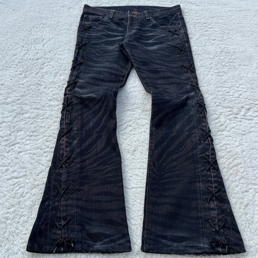 Y2K punk flared jeans, heavy embroidered jeans