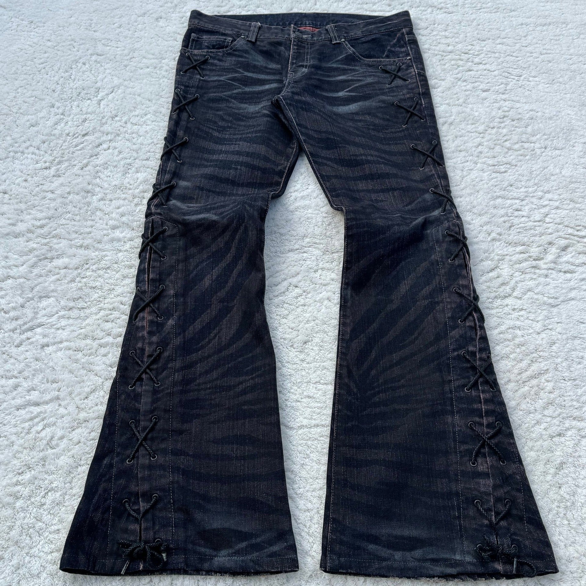 Y2K punk flared jeans, heavy embroidered jeans