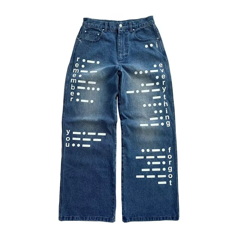 Y2K Men's Hip-Hop Jeans with American-Style Graphic Lettering