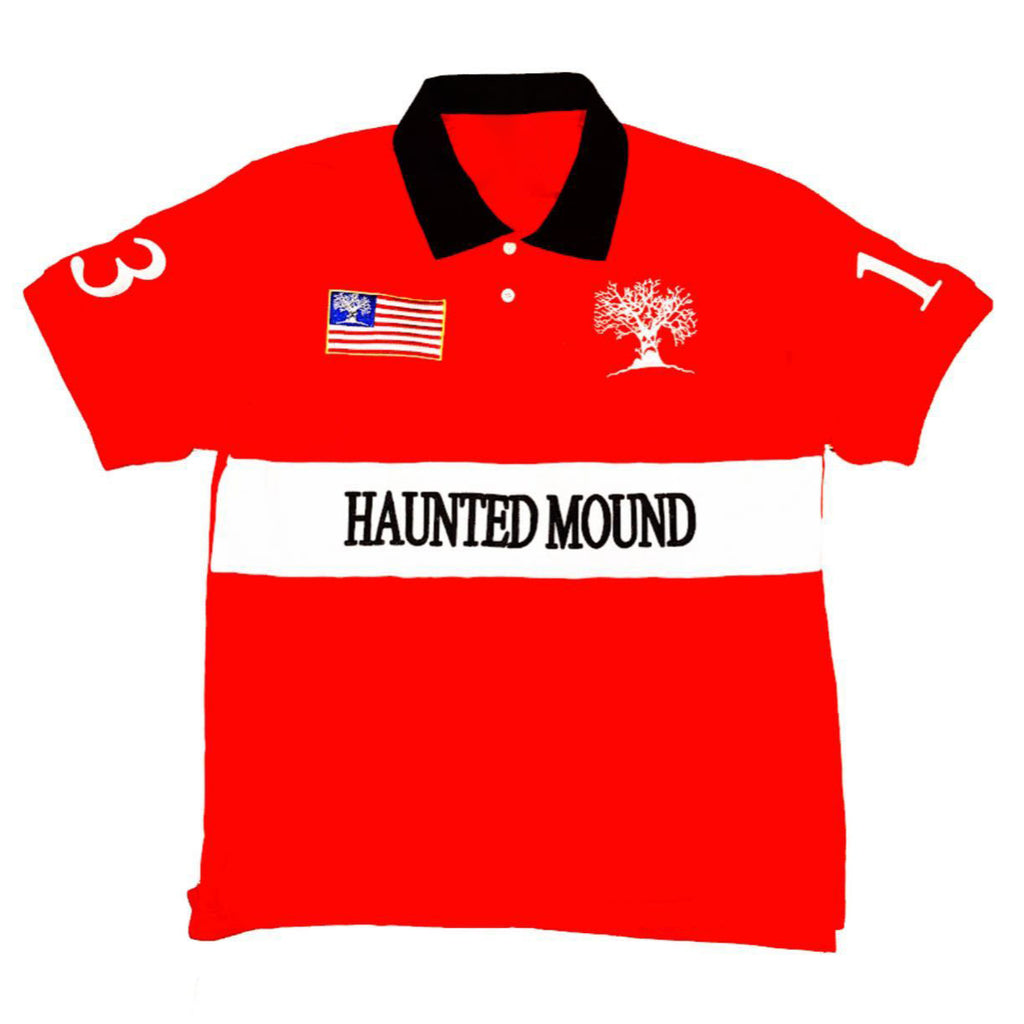 Fully embroidered Halloween pumpkin-head polo shirt