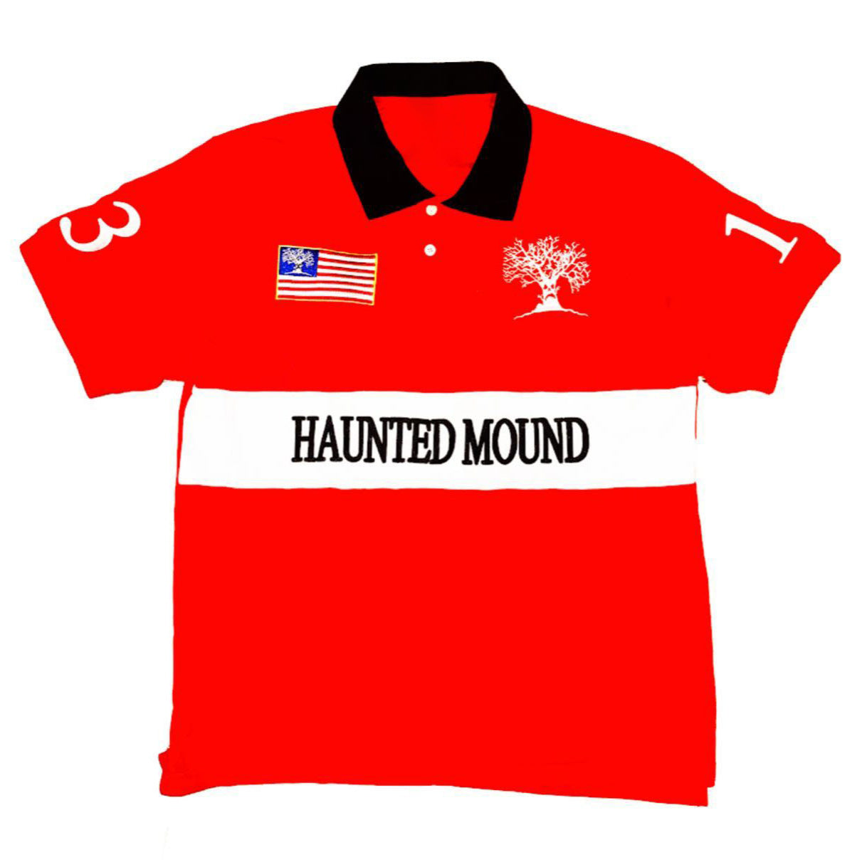 Fully embroidered Halloween pumpkin-head polo shirt