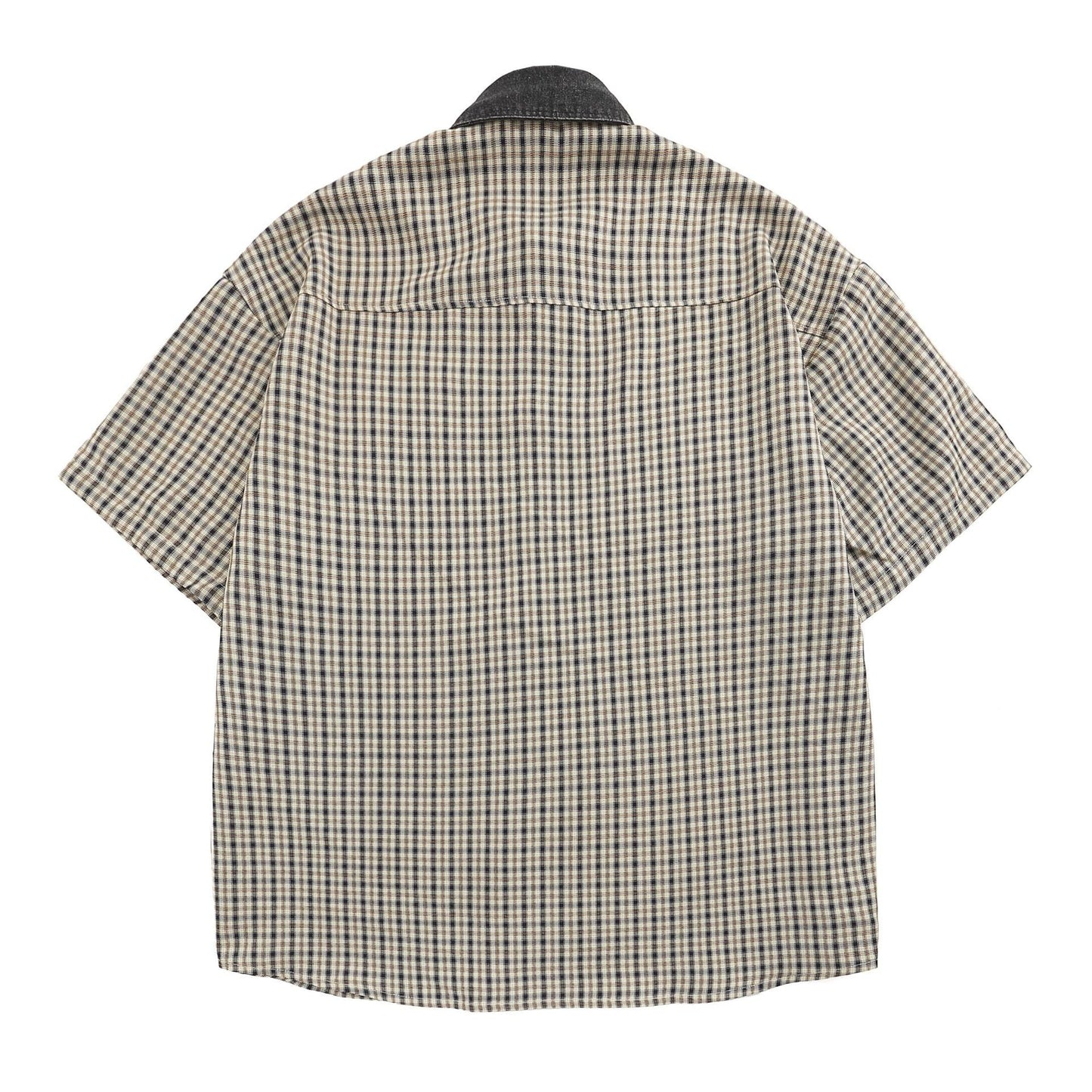YAVIORA Denim Collar Plaid Shirt