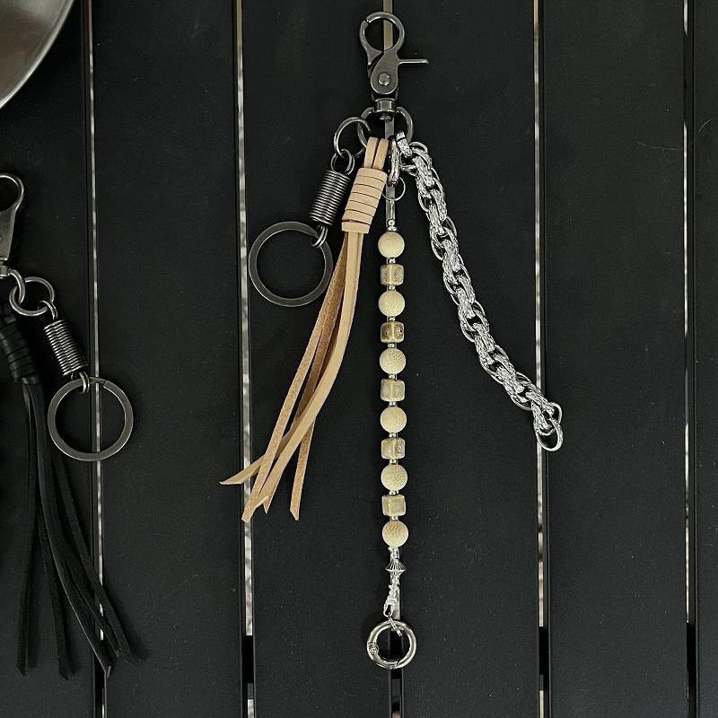 Biker Wallet Chain Lava Bead Leather Tassel Keychain