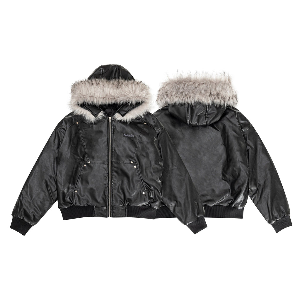 YAVIORA Fur Collar PU Jacket