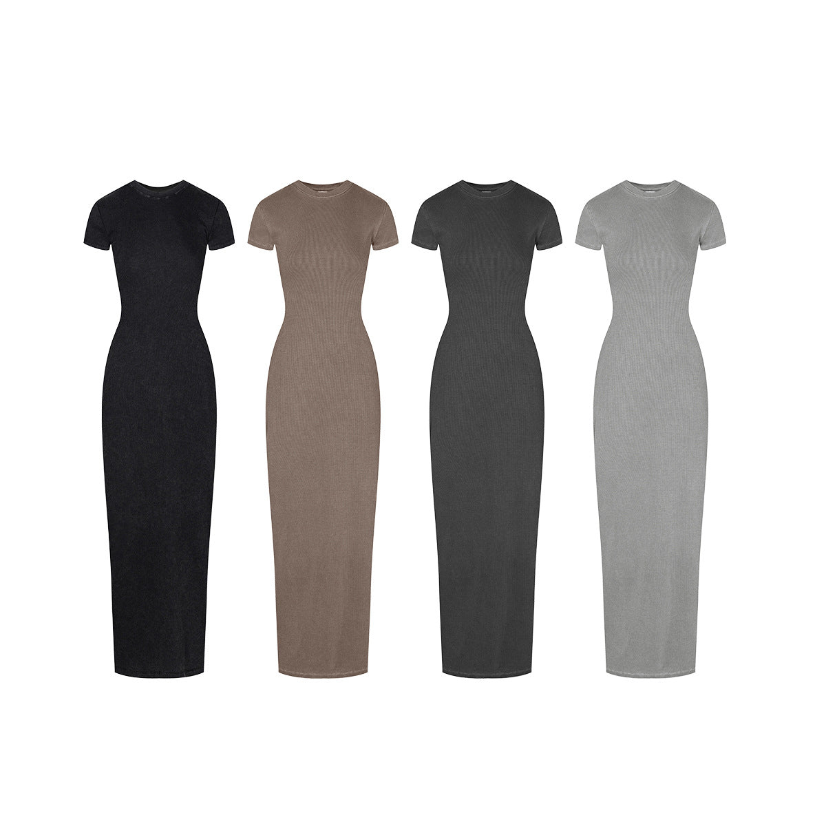 Yaviora Short-Sleeve Long Dress Slim Fit Bodycon Slit Skirt