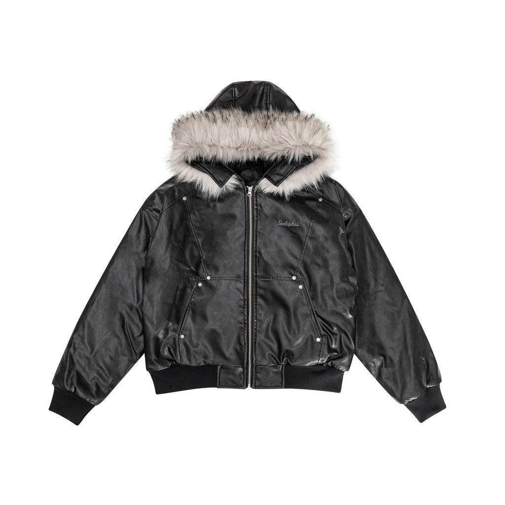 YAVIORA Fur Collar PU Jacket