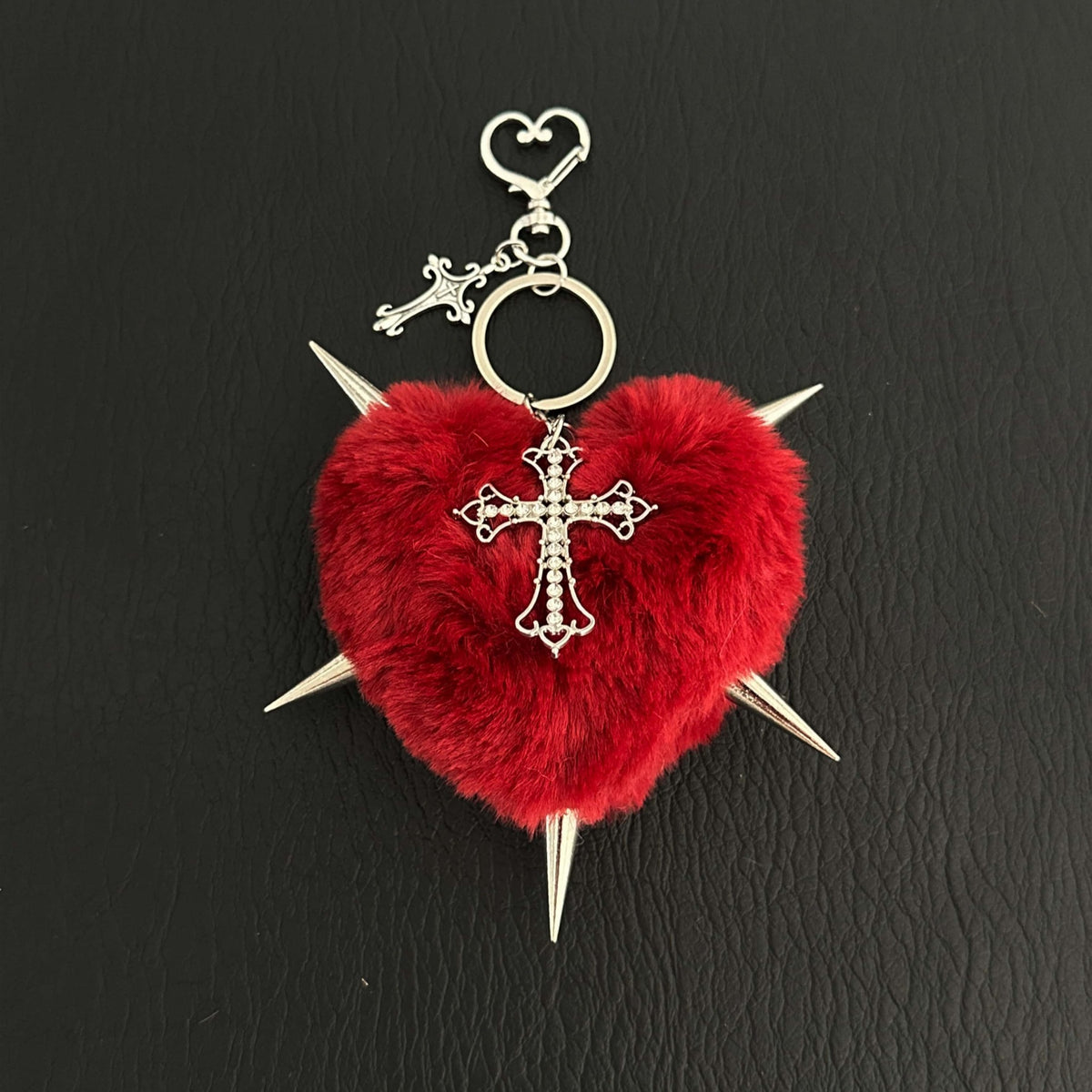 Y2K Spiked Plush Heart Keychain