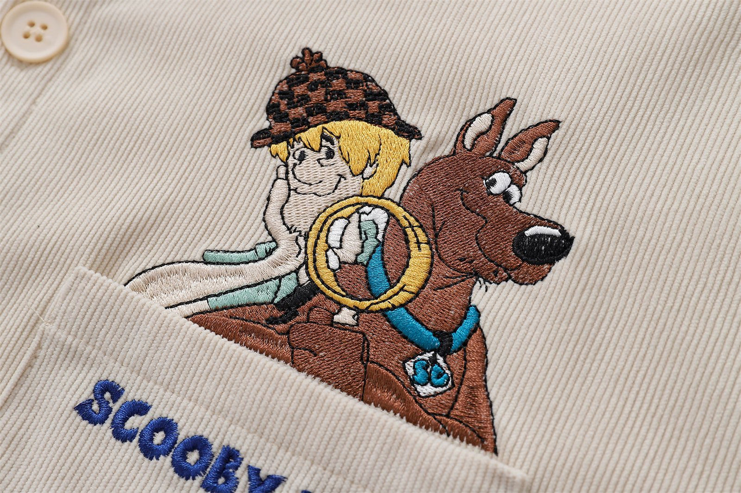 YAVIORA Cartoon Letter Corduroy Shirt