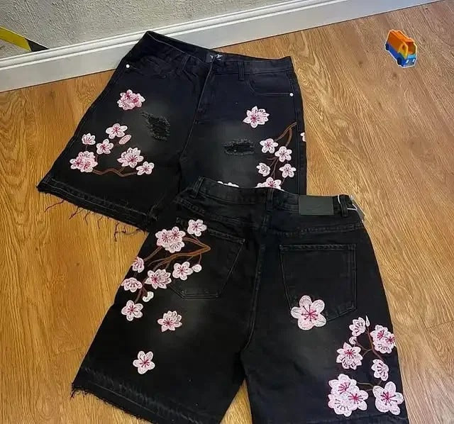 Camouflage Distressed Denim Cargo Shorts