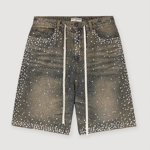 Full rhinestone hip-hop cross hot-fix denim shorts