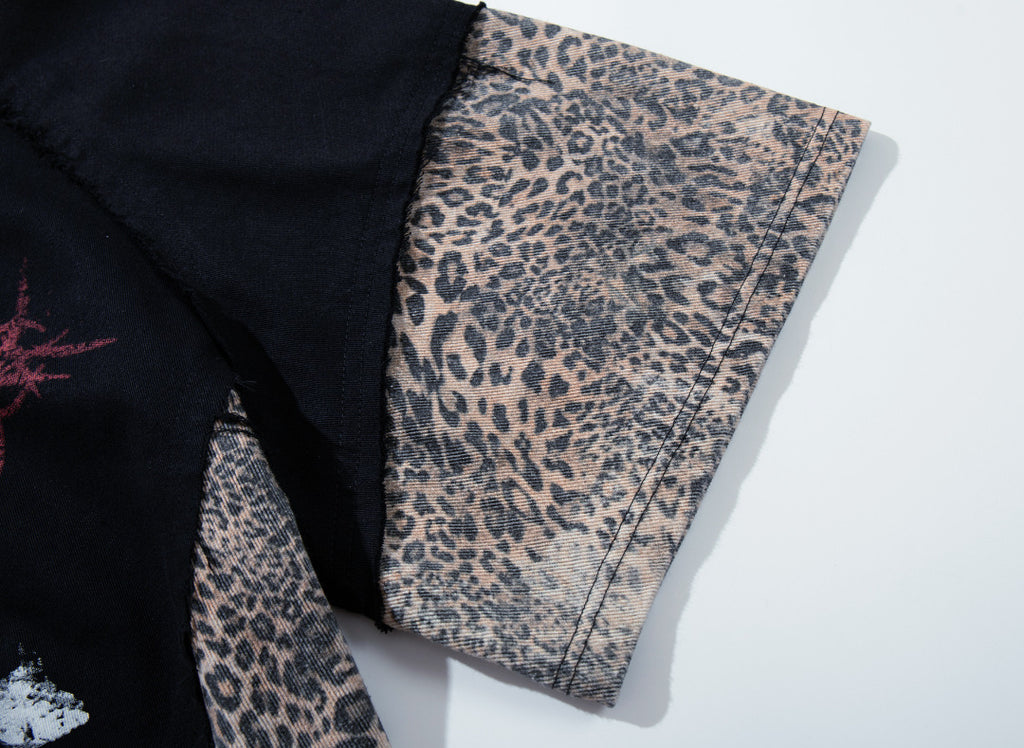 YAVIORA Leopard-Panel Cross Polo Shirt