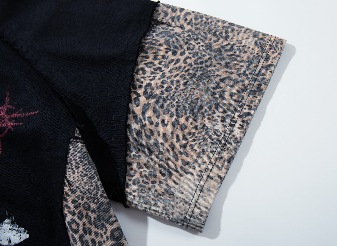 YAVIORA Leopard-Panel Cross Polo Shirt