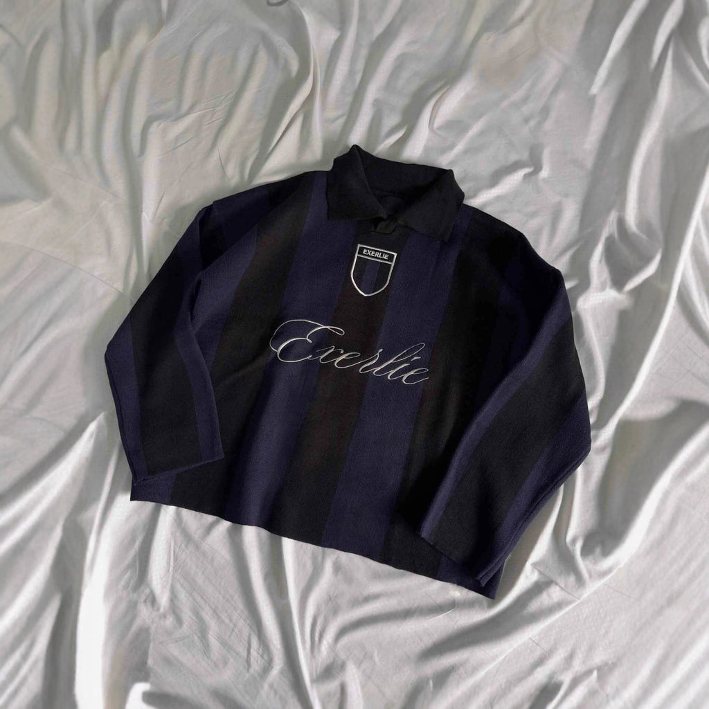 Oversized color-blocked knit sweater with letter embroidery
