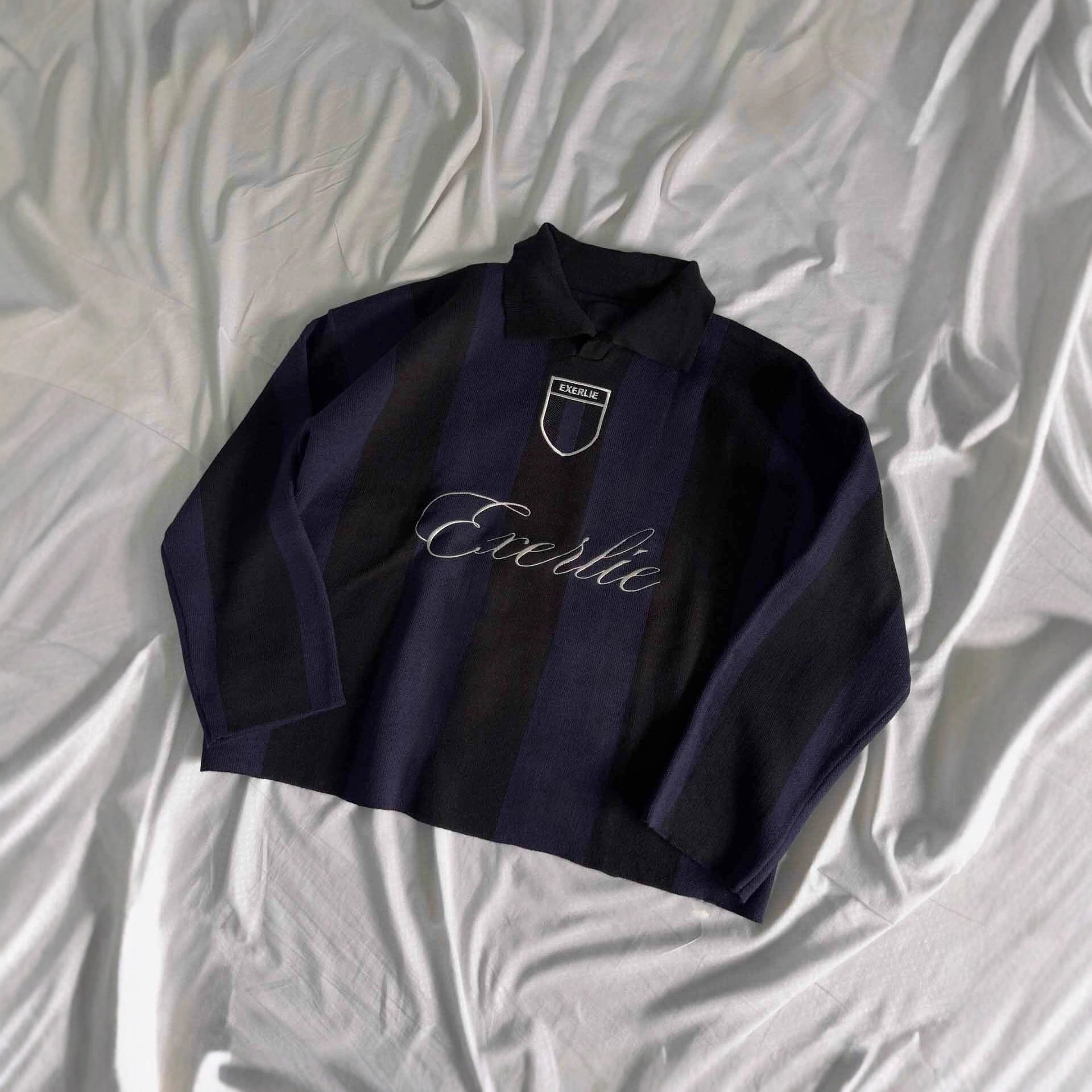 Oversized color-blocked knit sweater with letter embroidery
