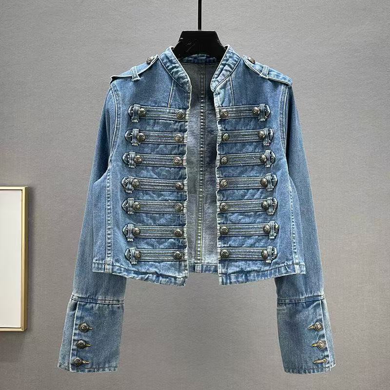 Y2K Classic Metal Ripped Button Washed Denim Jacket