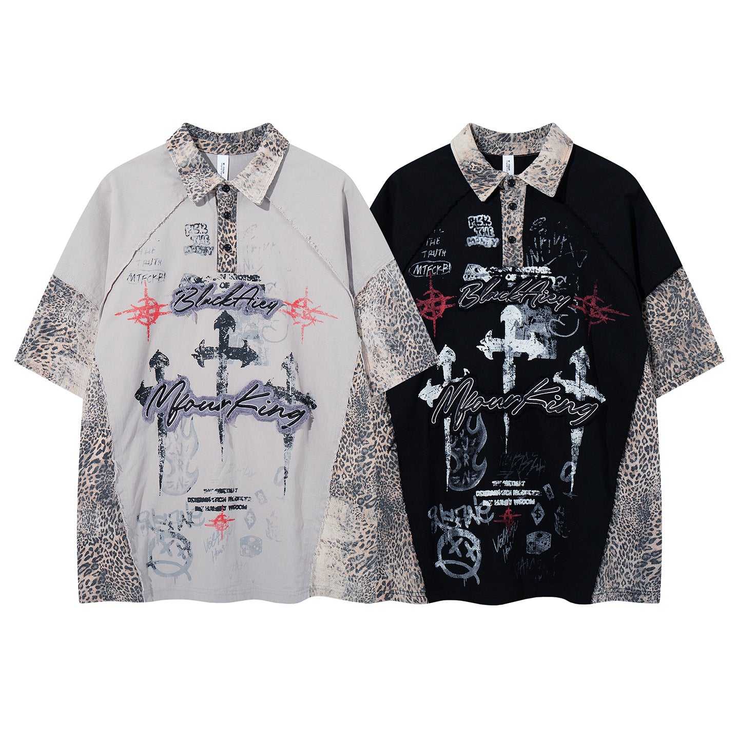 YAVIORA Leopard-Panel Cross Polo Shirt