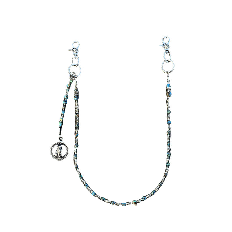 Beaded Keychain Turquoise Stone Silver Coin Charm