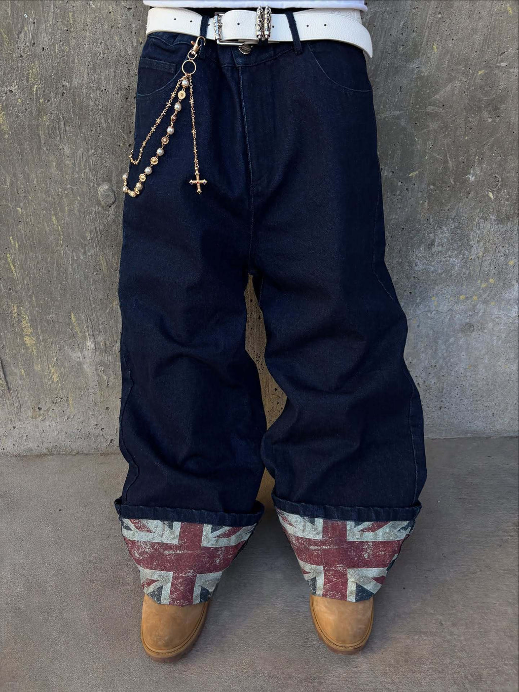 Y2K Gothic Flag-Print Color-Block Low-Rise Slim-Fit Denim Shorts