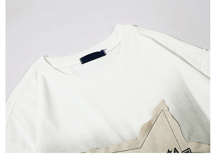 Yaviora American Retro Star Appliqué Short-Sleeve T-Shirt