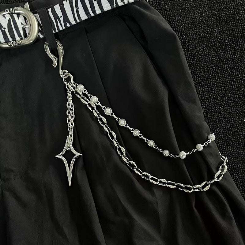 Silver Pearl Chain Bag Charm with Star Pendant