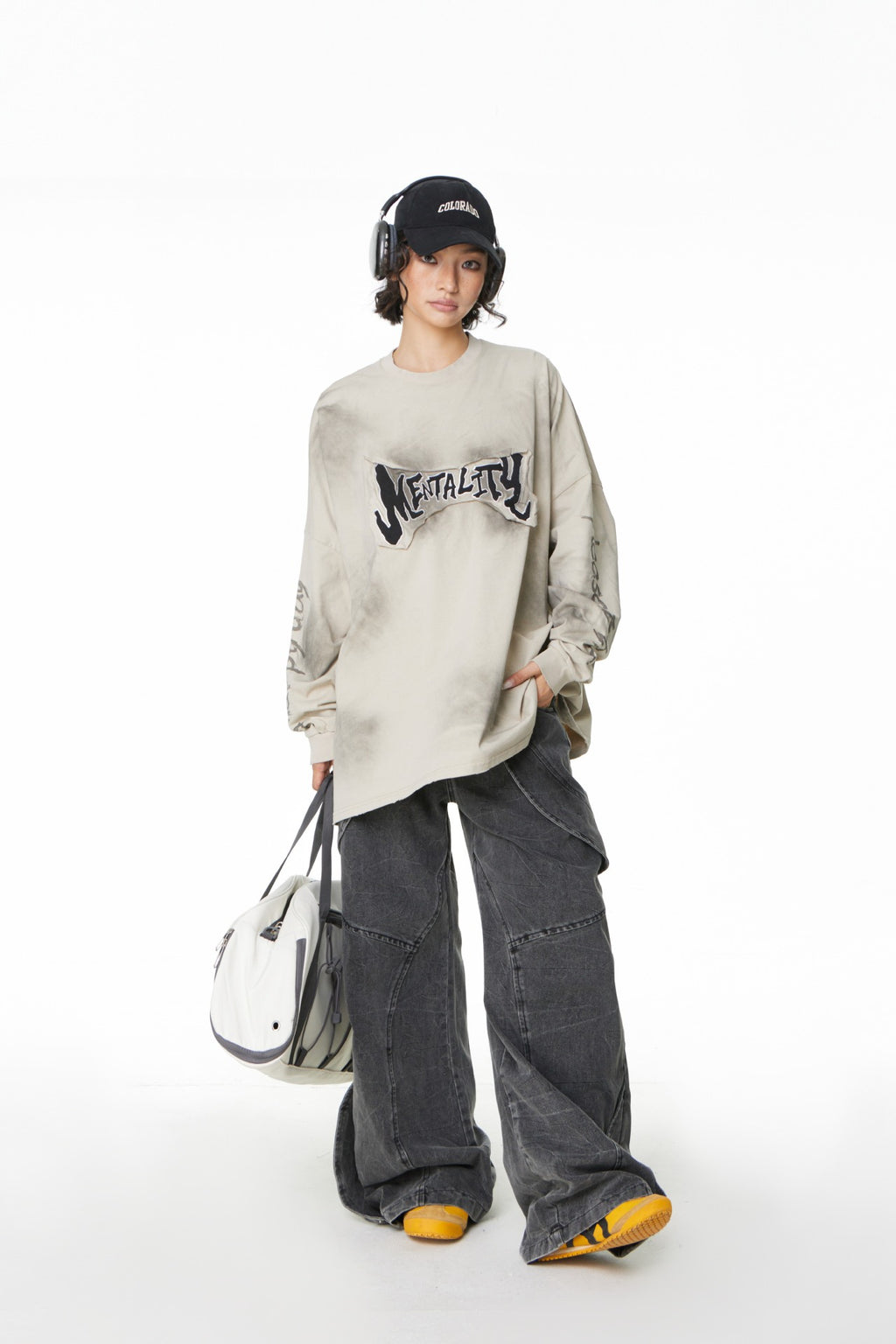 YAVIORA distressed tee with patchwork embroidery